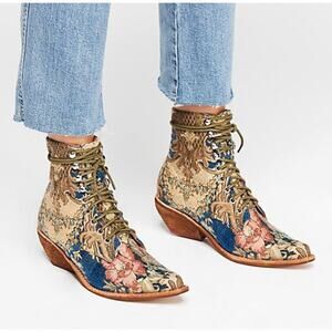 Jeffrey Campbell floral tapestry lace up heels